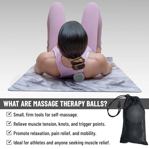 YENSI Silicone Massage Lacrosse Balls for Trigger Point Therapy, Myofascial Release, and Deep Tissue Massage. Set of 2 Balls with Carrying Bag. Latex-Free. Ideal for Feet and Targeted Muscle Relief - color: Slate Grey