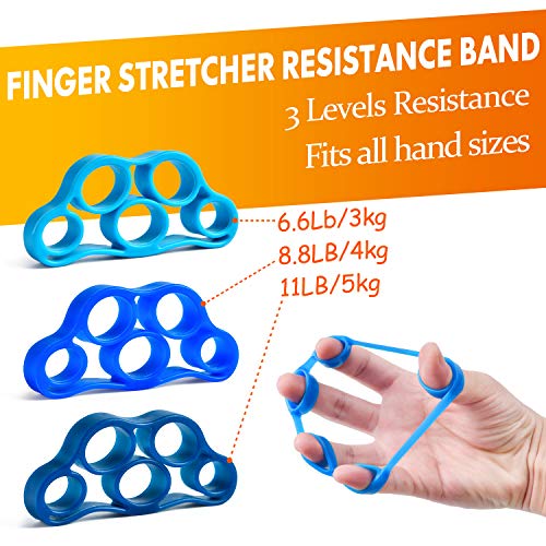 Grip Strength Trainer 7 Pack Adjustable Hand Gripper, Finger Stretcher Resistance Extensor Bands, Finger Exerciser, Grip Strength Ring & Stress Ball, Hand Grip Strengthener - color: Blue