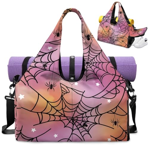 Gym Bag with Yoga Mat Holder Large Tote Bag With Multi Pockets for Women Men Dry Wet Separated Pocket Carryall Yoga Tote Bag for Pilates Travel Workout Office - color: Halloween