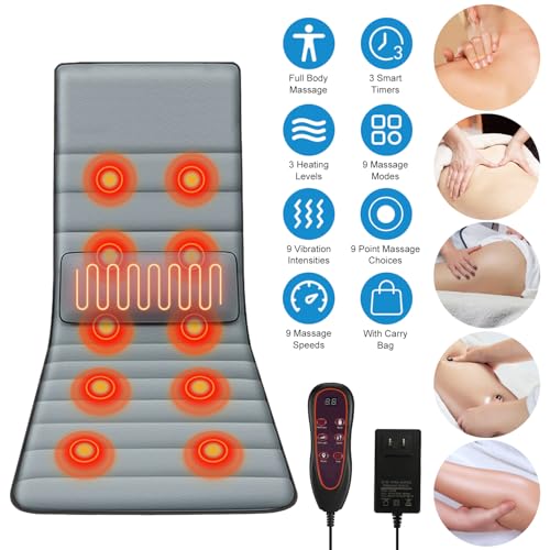 Full Body Electric Massage Mat with Heat, Vibration Back Massage Pad Cushion with Inflatable Head Pillow and Lumbar Pillow, 10 Vibration Motors 3 Timers - size: 64.17x18.9x0.98in
