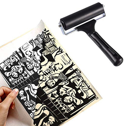 2 Pcs Rubber Roller, Hard Rubber Brayer Glue Roller for Construction Tools Printmaking Stamping Wallpaper Gluing Application, 3.8" and 2.2" (Black)