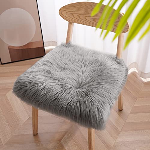 Softlife Grey Faux Fur Sheepskin Chair Cover 2 PCs Seat Cushion Pad Super Soft Area Rugs for Living Bedroom Sofa Dorm (1.6ft x 1.6ft) - color: Grey-2pcs