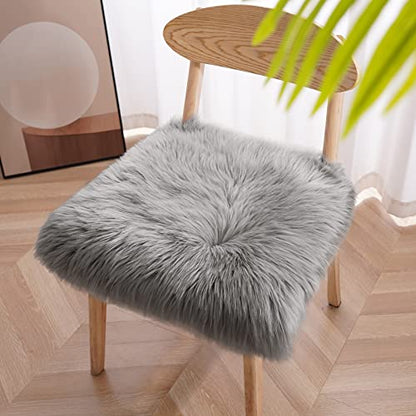 Softlife Grey Faux Fur Sheepskin Chair Cover 2 PCs Seat Cushion Pad Super Soft Area Rugs for Living Bedroom Sofa Dorm (1.6ft x 1.6ft) - color: Grey-2pcs