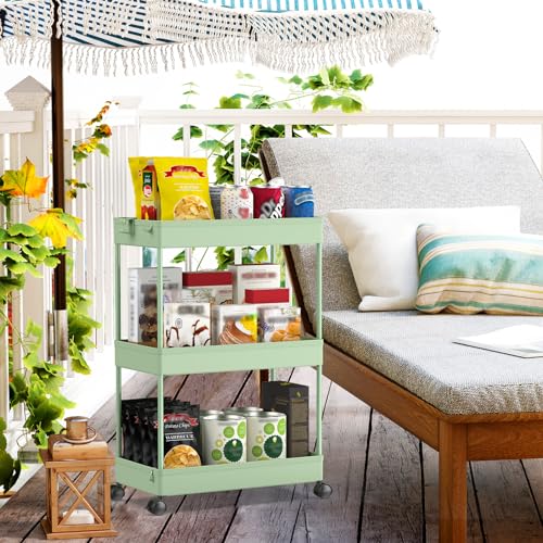 SPACEKEEPER 3 Tier Rolling Cart, Bathroom Cart Organizer with Wheels, Green - color: Green, size: 3 Tier
