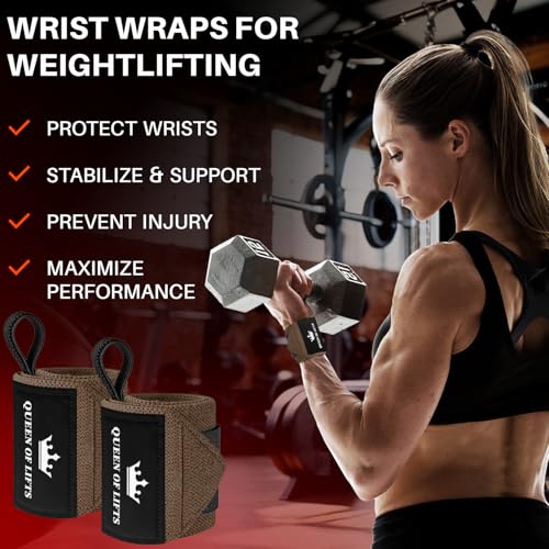 TECEUM Elastic Cotton Weightlifting Wrist Wraps with Thumb Loops, 1 Pair - color: Brown, style: 12" – Queen of Lifts
