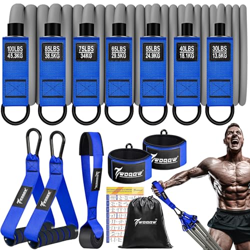 WOQQW Heavy Resistance Bands for Working Out, 350lbs/450lbs Exercise Bands with Handles, Workout Bands Set for Men, Fitness Weight Bands for Muscle Strength Training,Stretching,Slim,Home Gym Equipment - color: Blue, style: 450LBS