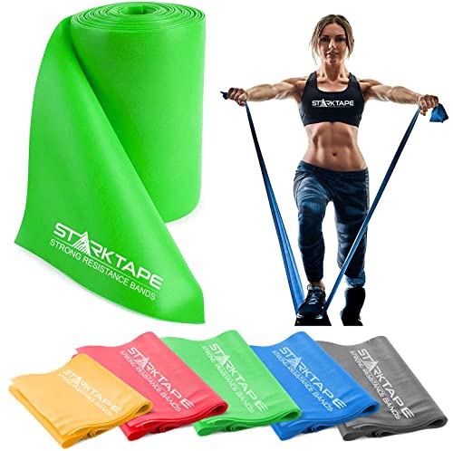 Resistance Bands Bundle. 5 Bands Set and 8 Yard Band Physical Therapy Professional. Non-Latex Elastic Exercise Fitness Workout Band for Pilates, Rehab, Yoga, Pilates, Training. Medium Green