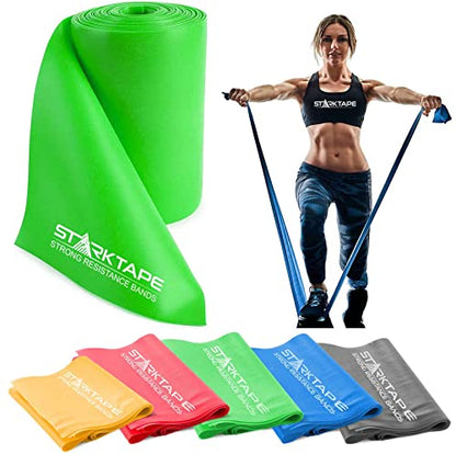 Resistance Bands Bundle. 5 Bands Set and 8 Yard Band Physical Therapy Professional. Non-Latex Elastic Exercise Fitness Workout Band for Pilates, Rehab, Yoga, Pilates, Training. Medium Green