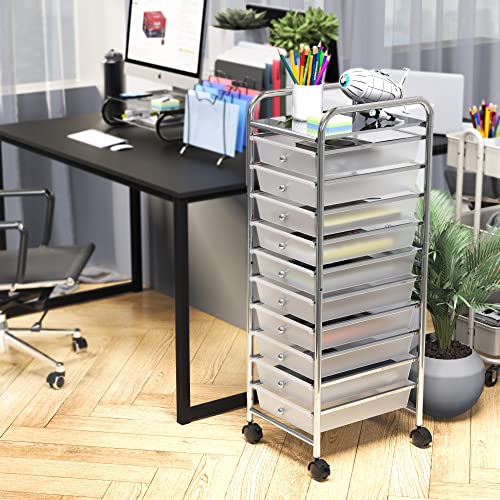 Simple Houseware 10 Drawers Rolling Utility Cart Organizer, Chrome - color: Chrome, size: 10 Drawers