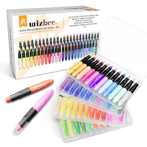 Wizbee Silky Crayons Set of 48 Colors, Water Soluble Artist Crayons for Drawing & Painting, Creamy & Odorless Art Supplies, Use on Paper, Canvas, Wood and more.