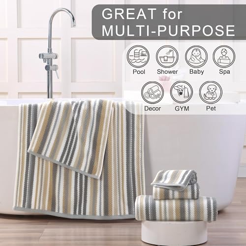 VOOVA & MOVAS Hand Towels 4 Pack, 100% Cotton, 16x27 in, Tan Gray Beige - color: Beige + Gray Striped, size: 4 PC Hand Towels (16"x27")