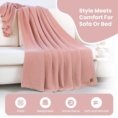 Dalisa Alina GOTS Organic Cotton Throw Blanket, Pink, 80x90 in - color: Pink, size: 80x90