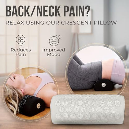 Acupressure Mat and Pillow Set with Mini Pad – Full Body Pain Relief | Mini pad targets hard-to-reach areas like feet, hands and neck for precise pressure relief - color: Natural Cotton