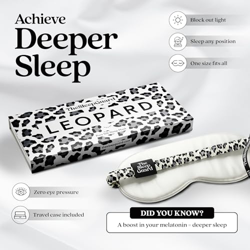 TheSleepGuard Pure Silk Sleep Mask [100% 6A Mulberry Silk, 22 Momme] Light Blocking Travel Essentials. Eye Masks for Sleeping. Black Oeko-Tex Blindfold. Eye Covers for Men & Women - color: Leopard Print