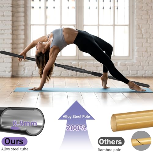 Yoga Stick 58 Inch Sturdy Alloy Steel - Adjustable Stick for Exercise, Stretching, Balance - Versatile Exercise Stick with Non-Slip Ends, Neck Cushion and Adjustable Grip Cushions