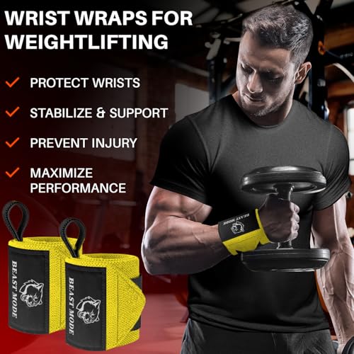 TECEUM Elastic Cotton Weightlifting Wrist Wraps with Thumb Loops, 1 Pair - color: Yellow, style: 12" – Arms on Fire