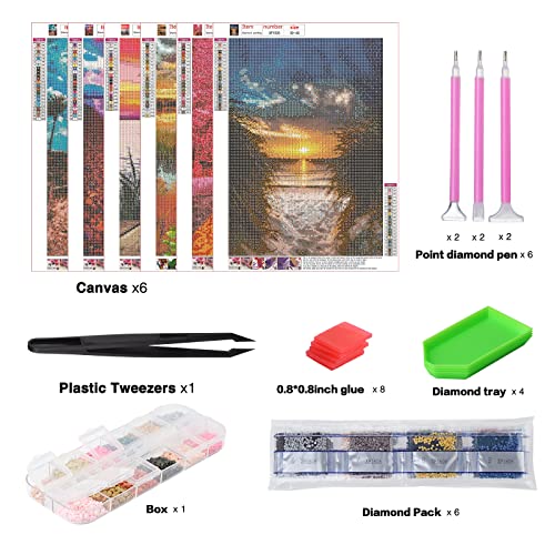 abcGoodefg Diamond Art Paintings Kit 6 Packs, DIY 5D Diamond Art Kits for Adults Landscape Set Round Full Drill Paint by Diamonds, 12x16 inch - color: Landscape