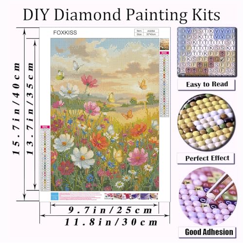 FOXKISS Diamond Art Painting Kits for Adults, Wildflower Full Drill Diamond Dots Paintings for Beginners, Round 5D Paint with Diamonds Pictures Gem Art Painting Kits DIY Crafts Kits 12x16In - color: Wildflower 2