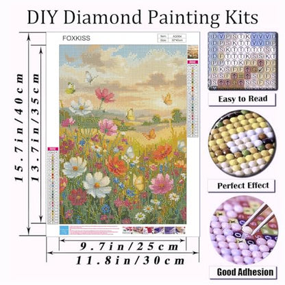 FOXKISS Diamond Art Painting Kits for Adults, Wildflower Full Drill Diamond Dots Paintings for Beginners, Round 5D Paint with Diamonds Pictures Gem Art Painting Kits DIY Crafts Kits 12x16In - color: Wildflower 2