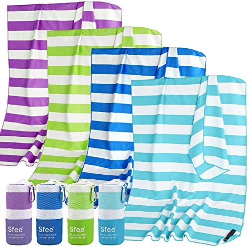 Sfee 4 Pack(8Pcs) Microfiber Travel Towel, Beach Towel Quick Dry Towel Camping Towel Super Absorbent Compact Lightweight Sports Towel Gym Towel Set for Beach, Gym, Hiking, Pool, Backpacking, Yoga - color: Dark Blue+green+mint+purple, size: XL 72"x32"+24"x