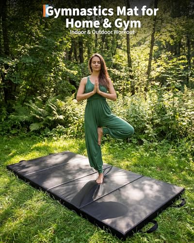 6x3 Ft Portable Four-Fold Gymnastics Mat, 2 Inch Thick Tumbling & Exercise Pad, Folding Floor Mat for Home Workouts, Yoga, Pilates, Aerobics and Martial Arts Training, Black