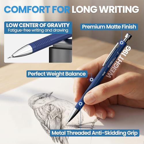 WUO 0.5 mm Mechanical Pencils with Eraser Pen Storage Case, 4 PCS | Metal Drafting Pencil Set, 480 HB Lead Refills, 3x4B Erasers, 11 Eraser Refills for Artist Writing Drawing Sketching - color: Multicolor1 - 0.5mm (4 Pack)