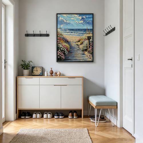 DIYDECORFUN Diamond Art Kits for Adults, Beach Scene Diamond Painting Round Full Drill, Gem Art Kit for Crafts and Home Wall Decor, Road and Sea Diamond Dots Kit for Beginners, 12x16 Inch - color: QD148