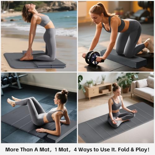 LVME Foldable Yoga Mat, Extra Thick 10mm, 76"x26"Extra Long - color: Space Gray