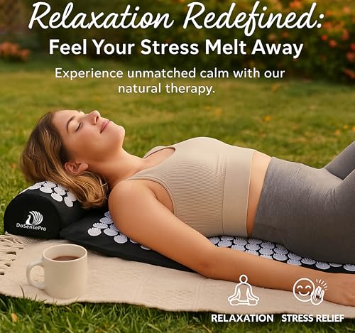 Acupressure Mat & Pillow Set 29" Long, Hot/Cold Pack, Black | Acupressure Therapy For Back, Neck, Sciatica And Pressure-Point Aches; Acupuncture Mat For Restful Sleep And Muscle Recovery. - color: Black