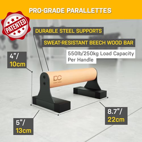 Double Circle Parallettes Push Up Bar with Ergonomic Wooden Handles - Calisthenics Equipment - Non-slip Parallel Bars for Strength Training and Calisthenics - Pushup Handles Parallettes Bars - size: 9 IN