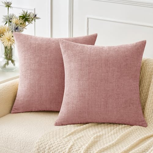 MIULEE Soft Chenille Throw Pillow Covers Blush Pink 16x16 Inch Pack of 2 | Modern Home Decor, Classic Decorative Pillows, Solid Dyed Cases, Boho Couch Cushion Covers for Sofa Bed Living Room - color: Blush Pink, size: 16" x 16" (Pack of 2)