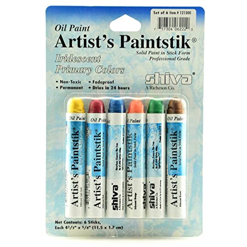 Jack Richeson Shiva Oil Paintstik, Iridescent Primary Colors, Set of 6