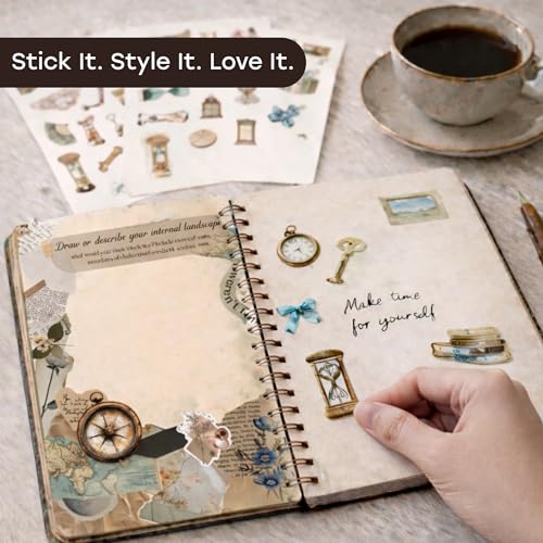 Unwynd Vintage Chapter Journal Scrapbook Starter Kit for Women Adult Teen | Junk Scrapbook Supplies - Washi Tape, Stickers, Paper, Bullet Art, DIY Journaling Scrapbooks Set - Calligraphy & Sumi Brushes