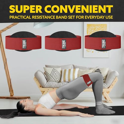 Fabric Resistance Bands for Working Out, 3-Pack for Legs and Glutes - color: Heavy Red