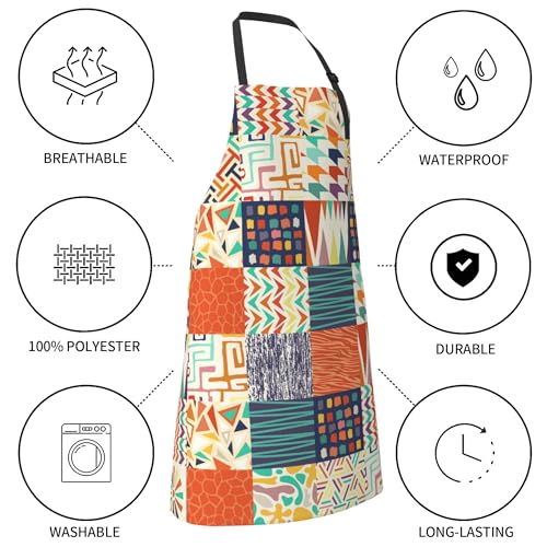 Artist Painting Apron with 2 Pockets Painters Art Aprons Gifts for Women Men - color: Colorful Tribal Geometric