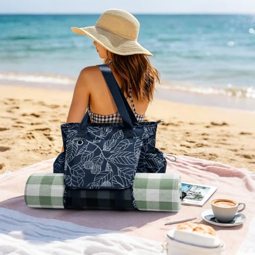 WLLWOO Thick Yoga Mat Bag Women Gym Tote Breathable Mesh Holder Wet Pocket - color: Navy Blue Leaf
