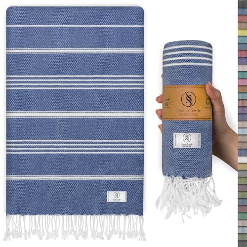 Ossano Turkish Beach Towel Compact & Soft Extra Large (39" x 71") - Quick Dry, Versatile and Functional as Yoga Mat, Picnic and Travel Blanket, Bath Towels/Vacation Essential - Indigo Blue - color: Indigo Blue