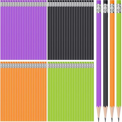 TecUnite 60 Pcs HB Pencils #2 Unsharpened Wood Cased Pencils with Eraser Hexagonal Pencil Cute Graphite No 2 Pen for Adults Gifts Exam School Office Sketching Learning(Purple Orange, Silver) - color: Purple Orange, Silver