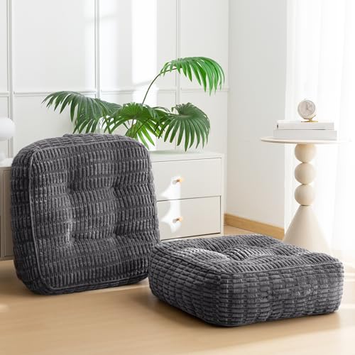 HIGOGOGO 8" Floor Pillow Cushion for Adults, Meditation Cushion Pillow, Blended Corduroy Cover, Large Square Floor Sitting for Tatami Living Room or Yoga, 2Pack, Dark Grey - color: Square Dark Grey, size: 8" Thick(Pack of 2)