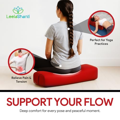 Rectangular Yoga Bolster Pillow for Meditation, Yoga & Back Support – Soft Meditation Cushion with Removable Hand Wash Cotton Cover & Carry Handle (Red) - color: Red
