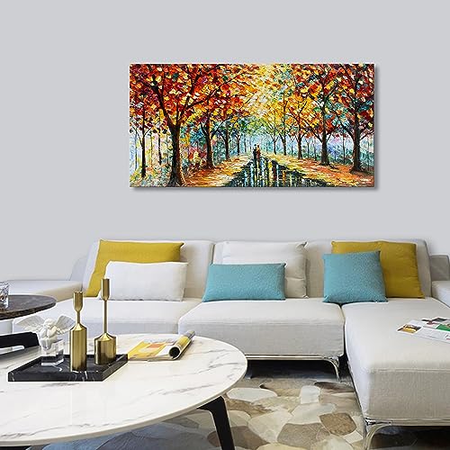 24x48 Inchs Hand Painted Forest Landscape Modern Abstract Art Wall Romantic Theme Oil Painting - color: Ts31