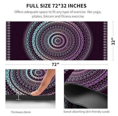 nuveti Suede TPE Yoga Mat High Density Non Slip Yoga Mats with Carrying Bag,72"x32" Extra Thick 8MM Exercise & Workout Mat for Yoga, Pilates and Fitness - color: HongChengZiMo