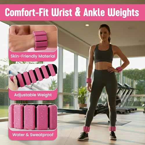 Pilates Kit for Women – 16 Pcs Home Pilates Equipment Set with Magic Circle Ring, Ball, 5 Resistance Bands, Yoga Strap, Ankle Weights, Grip Socks & More | Pilates Starter Kit - color: Pink