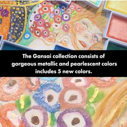 Kuretake GANSAI TAMBI Watercolor Paint Set 24 Glittery Colors - Metallic, Professional-quality art supplies for artists adult painting aketching, Non-Toxic, Made in Japan - style: 24 Metallic colours