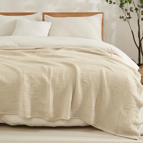 EMME Cotton Muslin Throw Blanket 4 Layer for Adults, Lightweight Breathable Gauze Blanket, Soft All Season Couch Blanket for Couch Bed Travel (Beige, 50"x60") - color: 02 - Beige, size: Throw (50" x 60")