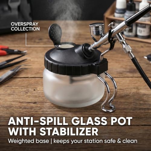 Airbrush Cleaning Kit, 12Pcs Set with Glass Pot, Brushes & Needle | Complete Airbrush Cleaning Set with Glass Cleaning Pot, Brushes, Needles and Accessories for Airbrush Maintenanc