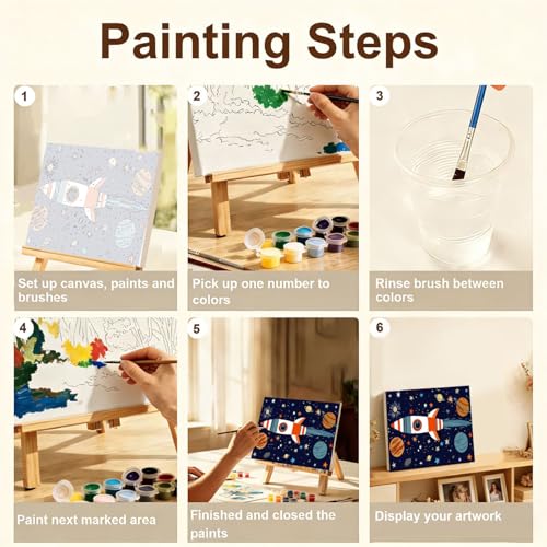 Gemozaic Outer Space Paint by Numbers Kit for Kids with Frame and Easel | Cartoon Rocket Paint by Number for Kids Age 8-12, Easy DIY Acrylic Numbers Painting for Boys 10 Years Old, 12 x 8 Inch - color: BKH3434