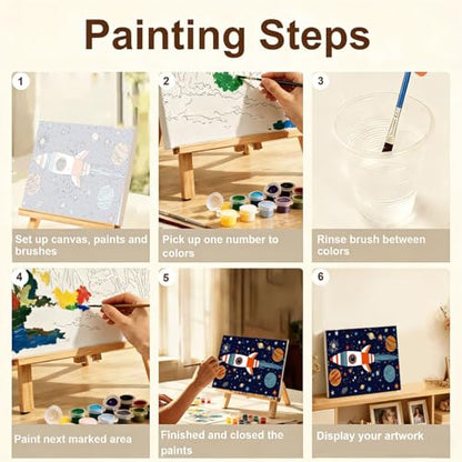 Gemozaic Outer Space Paint by Numbers Kit for Kids with Frame and Easel | Cartoon Rocket Paint by Number for Kids Age 8-12, Easy DIY Acrylic Numbers Painting for Boys 10 Years Old, 12 x 8 Inch - color: BKH3434