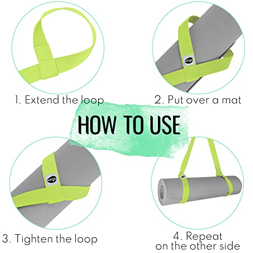 TECEUM Yoga Mat Strap – Extra Soft & Thick Cotton Carrier for All Mats - color: Bright Green, size: 64 IN