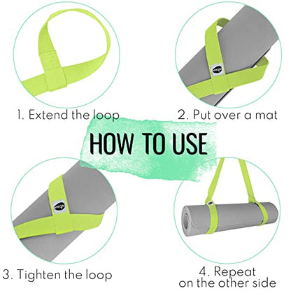 TECEUM Yoga Mat Strap – Extra Soft & Thick Cotton Carrier for All Mats - color: Bright Green, size: 64 IN